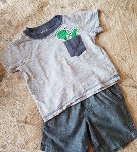 Dinosour t-shirt and denim shorts